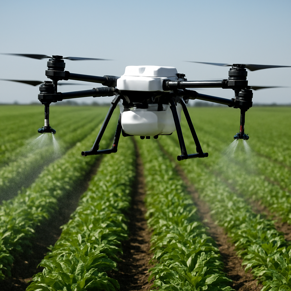 Agricultural drone spraying crops with precision
